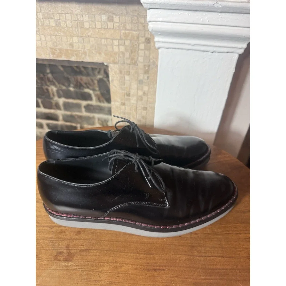 Tod's Platform Women's Black Contrast Welt Stitch Leather Laced Shoes Sz 41.5